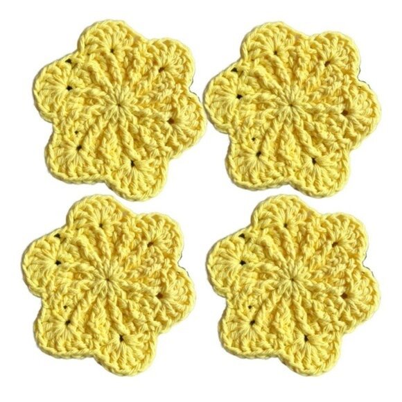 🌻Handmade Sakura Blossom Crochet 100% Cotton Face Scrubbies Set of 4 Yellow Sun - Picture 1 of 6
